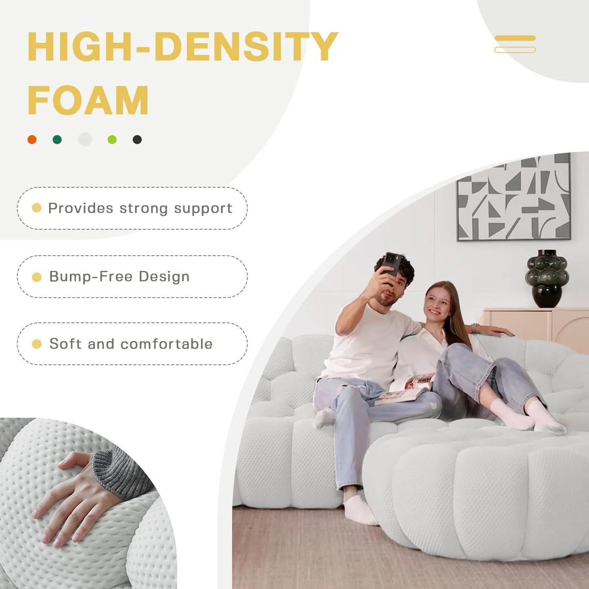 Sofás de suelo esenciales | Sofá individual de 1 plaza, color gris claro, tejido de punto 3D