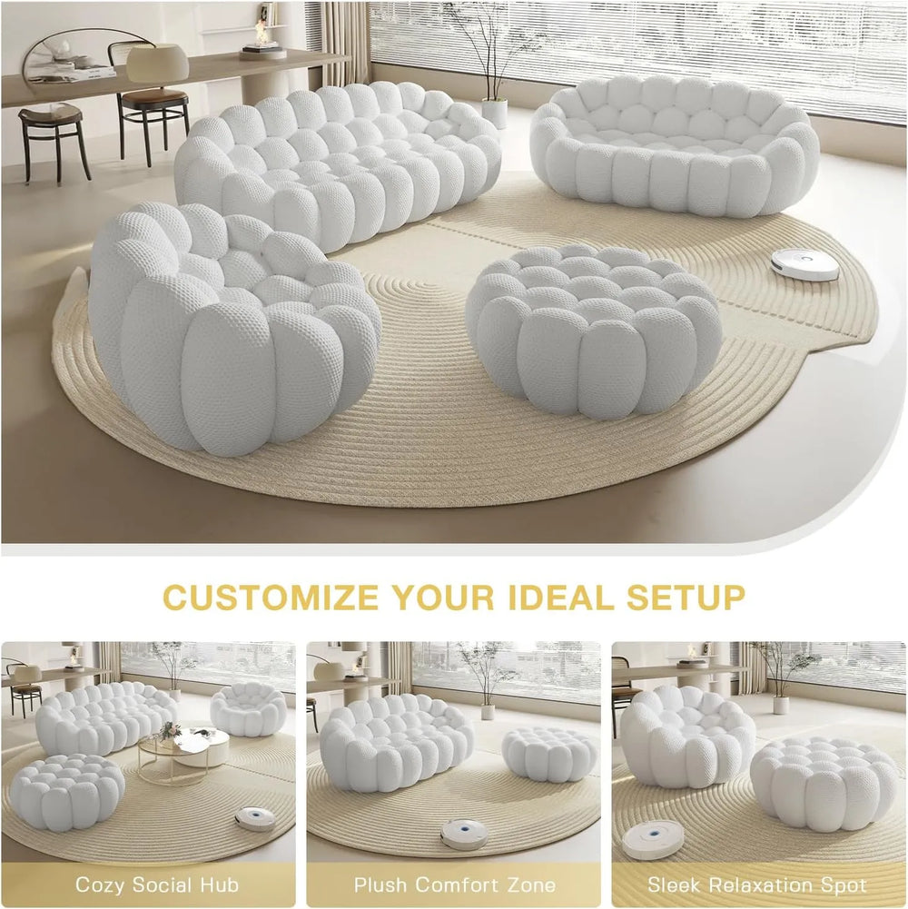 Essential Floor Sofas | Light Grey 3D Knitted Fabric Couch Sectionals 6-seaters