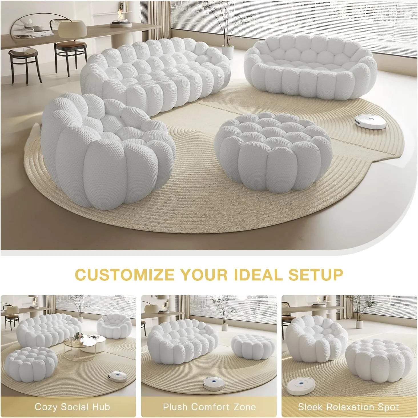 Essential 2-Seater light-grey 3D-Knitted Fabric Loveseats | 1-Piece, 3D-Knitted Fabric, Small Space