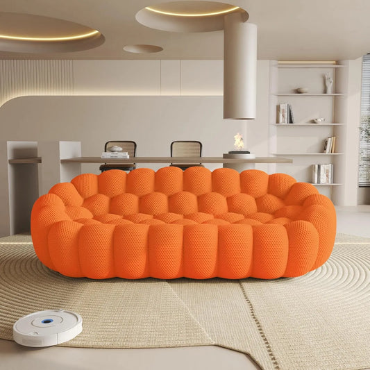 Essential Floor Sofas | 1-Piece Orange 3D Knitted Fabric Loveseats 3-seaters