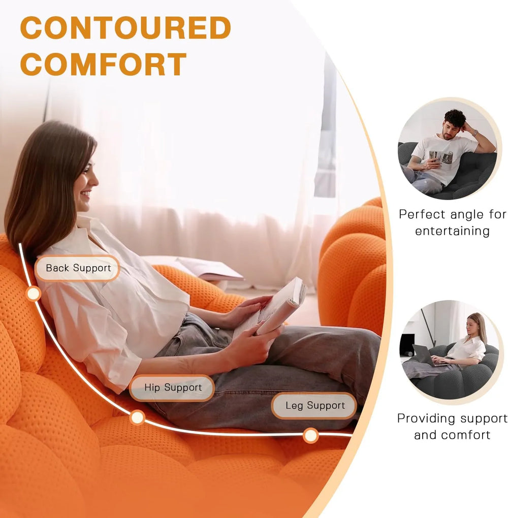Essential Floor Sofas | 1-Piece Orange 3D Knitted Fabric Loveseats 3-seaters