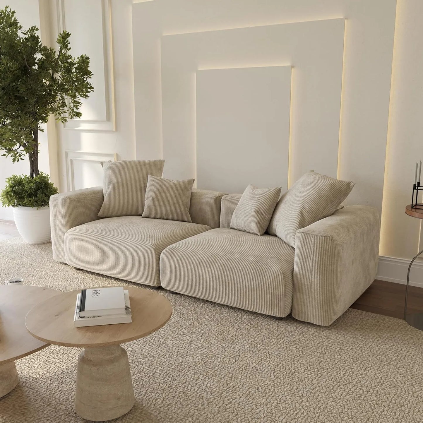 Matrix Modern Modular Sofas | Beige Corduroy Armless Single Sofa 2-seater