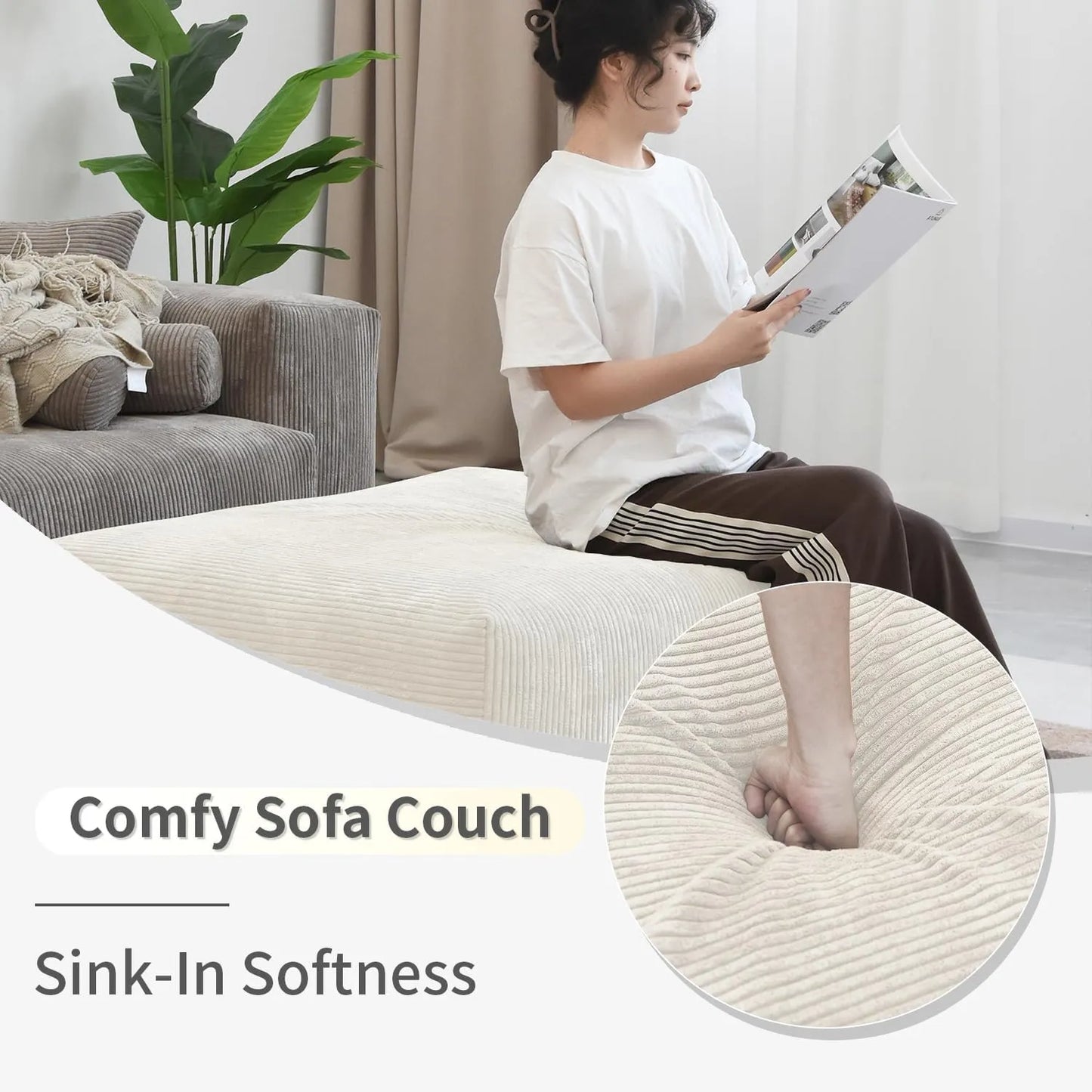 Matrix Modern Modular Sofas | Beige Corduroy Ottomans