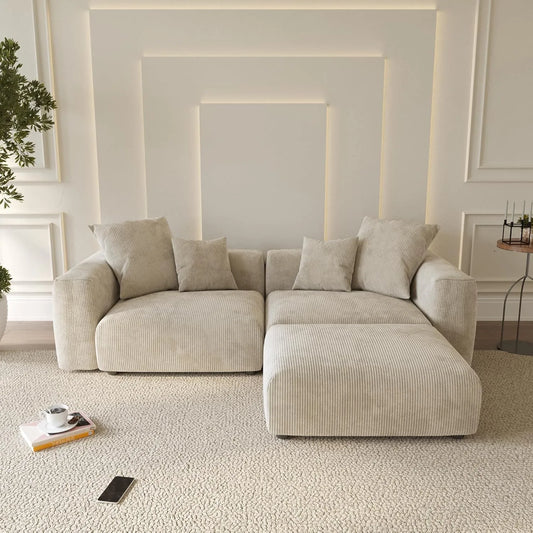 Matrix Modern Modular Sofas | Beige Corduroy Loveseats 2-seaters With Ottoman