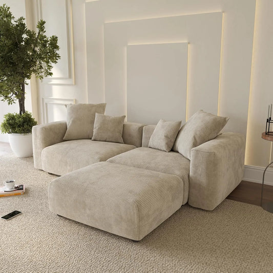 Matrix Modern Modular Sofas | Beige Corduroy Loveseats 2-seaters With Ottoman