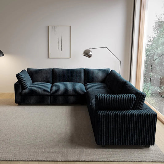 Deluxe Classic Cloud Sectional Sofas | Black Plush Fabric U shaped Sectionals 5-seaters