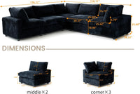 Deluxe Classic Cloud Sectional Sofas | Black Plush Fabric U shaped Sectionals 5-seaters