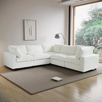 Deluxe Classic Cloud Sectional Sofas | Beige Plush Fabric U shaped Sectionals 5-seaters