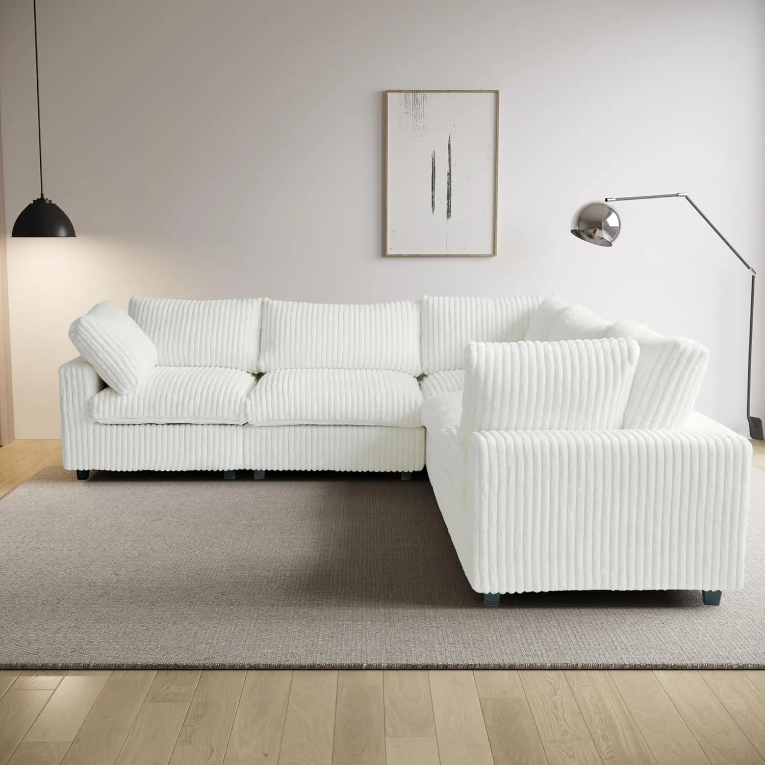 Sofá seccional Deluxe Cloud de 5 plazas, color beige, lavable, en forma de V | 5 piezas, tela de felpa, diseño modular