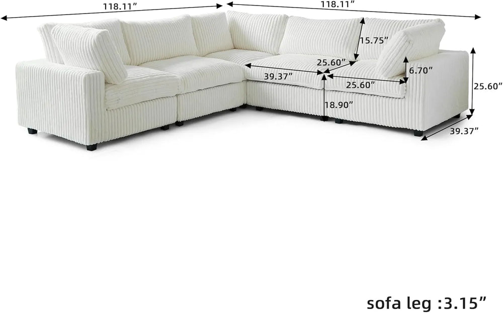 Deluxe Classic Cloud Sectional Sofas | Beige Plush Fabric U shaped Sectionals 5-seaters