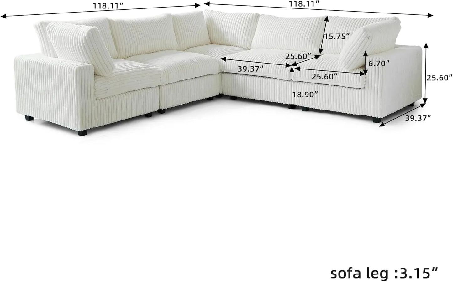 Deluxe Classic Cloud Sectional Sofas | Beige Plush Fabric U shaped Sectionals 5-seaters