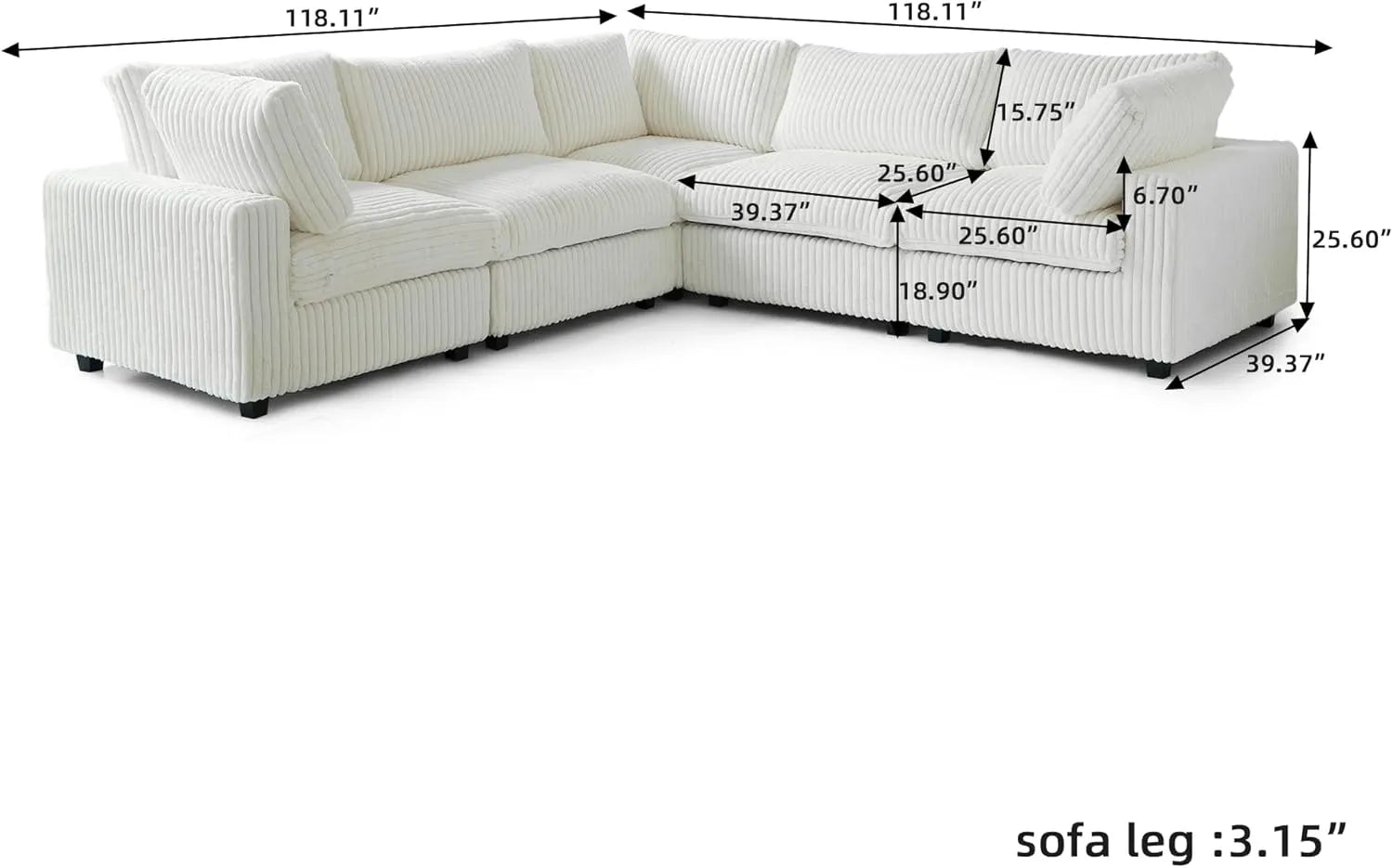 Sofá seccional Deluxe Cloud de 5 plazas, color beige, lavable, en forma de V | 5 piezas, tela de felpa, diseño modular