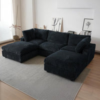 Deluxe Classic Cloud Sectional Sofas | Black Plush Fabric Couch Sectionals 3-seaters