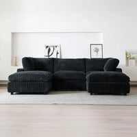Deluxe Classic Cloud Sectional Sofas | Black Plush Fabric Couch Sectionals 3-seaters