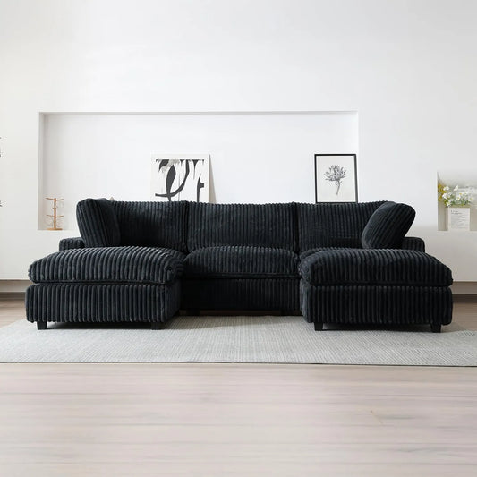 Deluxe Classic Cloud Sectional Sofas | Black Plush Fabric Couch Sectionals 3-seaters