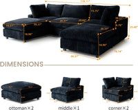Deluxe Classic Cloud Sectional Sofas | Black Plush Fabric Couch Sectionals 3-seaters