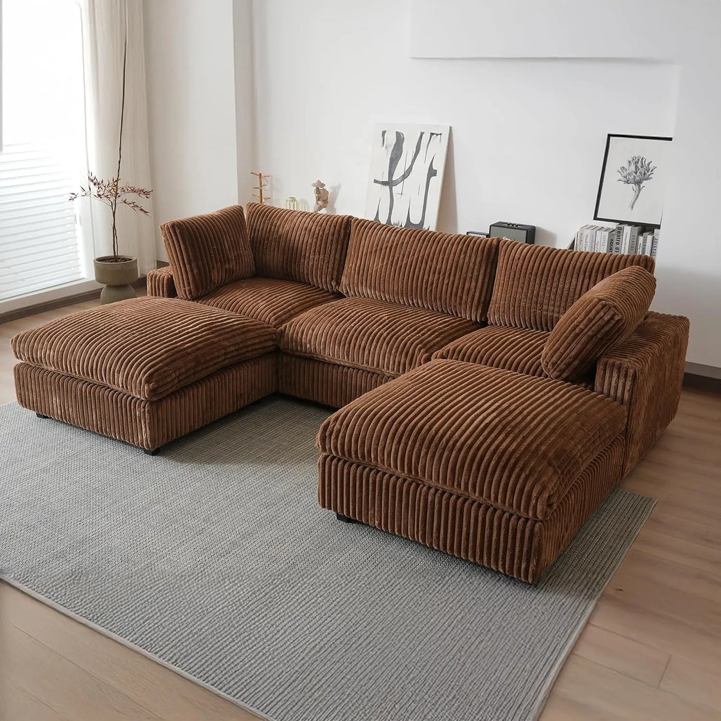 Deluxe Classic Cloud Sectional Sofas | Brown Plush Fabric Couch Sectionals 3-seaters
