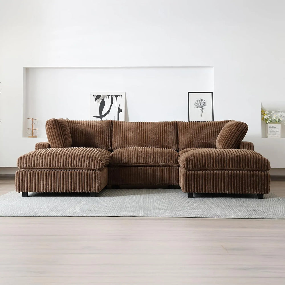 Deluxe Classic Cloud Sectional Sofas | Brown Plush Fabric Couch Sectionals 3-seaters