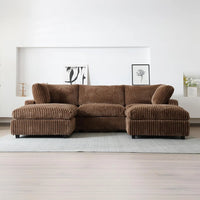 Deluxe Classic Cloud Sectional Sofas | Brown Plush Fabric Couch Sectionals 3-seaters