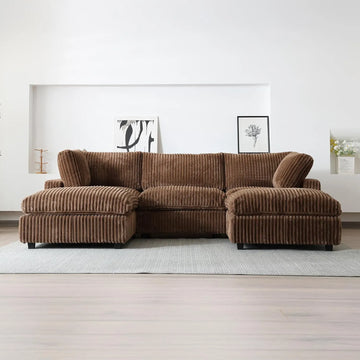 Sofá modular modular Deluxe Cloud de 3 plazas, color marrón, lavable, en forma de U | 5 piezas (incluye 2 otomanas), tejido de felpa, diseño modular