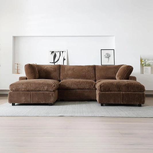 Deluxe Classic Cloud Sectional Sofas | Brown Plush Fabric Couch Sectionals 3-seaters