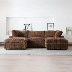 Deluxe Classic Cloud Sectional Sofas | Brown Plush Fabric Couch Sectionals 3-seaters