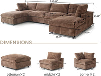 Deluxe Classic Cloud Sectional Sofas | Brown Plush Fabric U shaped Sectionals 4-seaters
