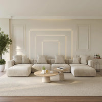 Matrix Modern Modular Sofas | Beige Corduroy U shaped Sectionals 4-seaters With 2 Ottoman