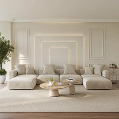 Matrix Modern Modular Sofas | Beige Corduroy U shaped Sectionals 4-seaters With 2 Ottoman