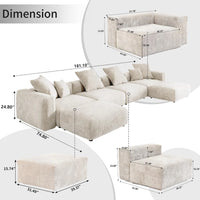 Matrix Modern Modular Sofas | Beige Corduroy U shaped Sectionals 4-seaters With 2 Ottoman