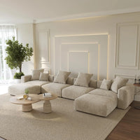 Matrix Modern Modular Sofas | Beige Corduroy U shaped Sectionals 4-seaters With 2 Ottoman