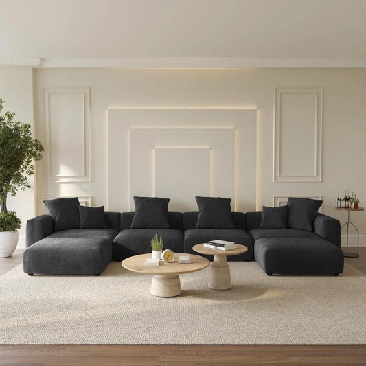 Matrix Modern Modular Sofas | Black Corduroy U shaped Sectionals 4-seaters