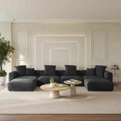 Matrix Modern Modular Sofas | Black Corduroy U shaped Sectionals 4-seaters