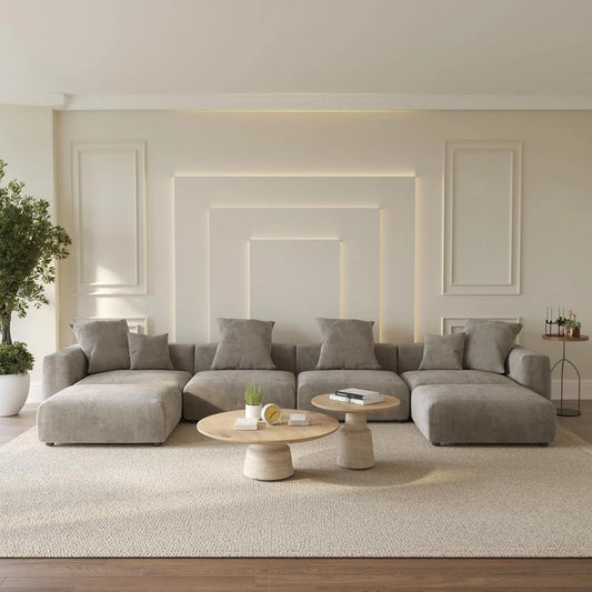Matrix Modern Modular Sofas | Brown Corduroy U shaped Sectionals 4-seaters