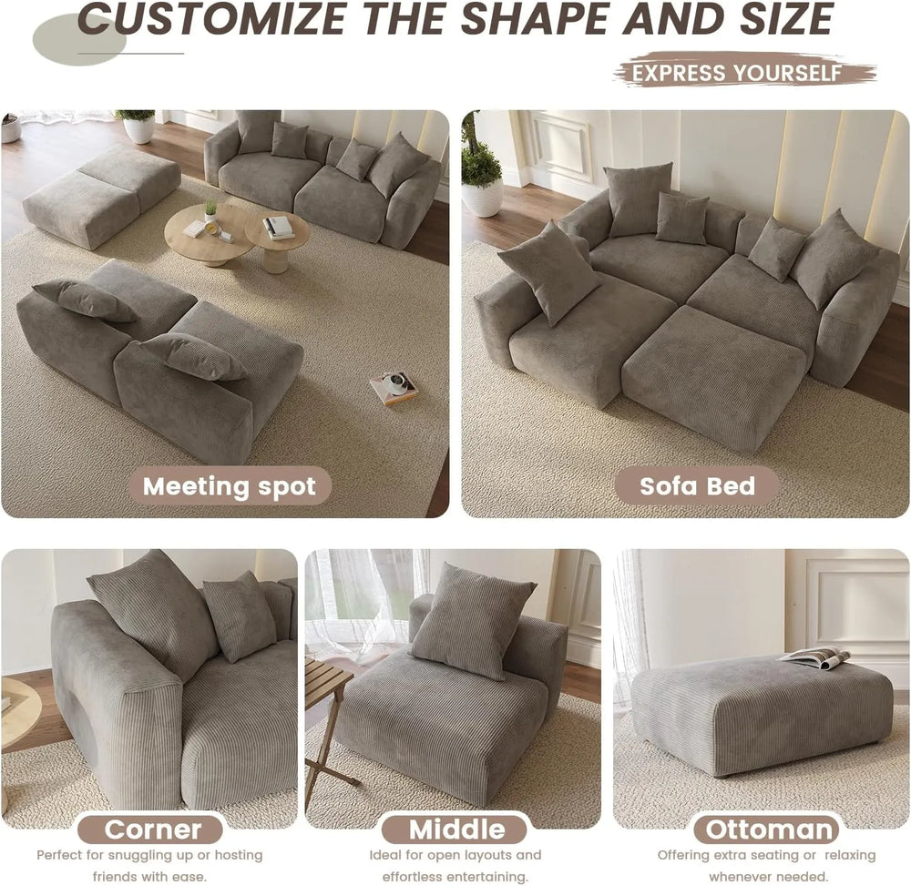 Matrix Modern Modular Sofas | Brown Corduroy U shaped Sectionals 6-seaters