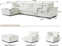 Deluxe Classic Cloud Sectional Sofas | Beige Plush Fabric L shaped Sectionals 4-seaters with 1 Ottoman