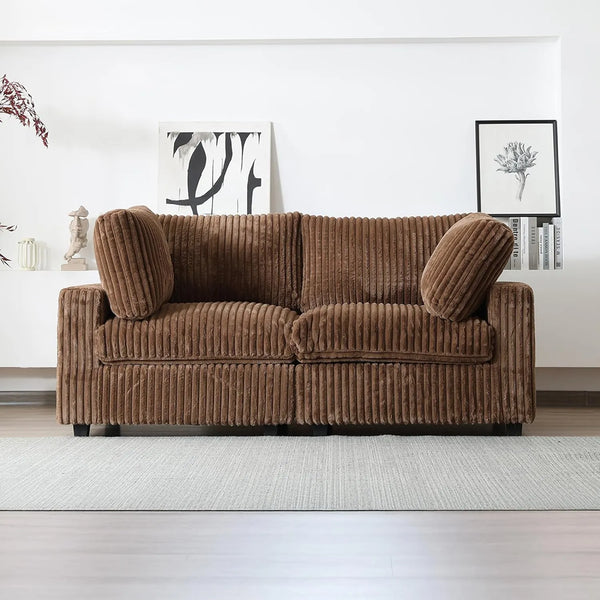 Deluxe Classic Cloud Sectional Sofas | 2-Piece Brown Plush Fabric Loveseats 2-seater