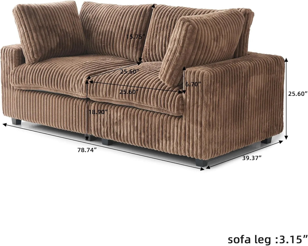 Deluxe Classic Cloud Sectional Sofas | Brown Plush Fabric Loveseats 2-seaters