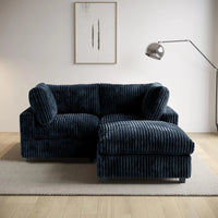 Deluxe Classic Cloud Sectional Sofas | Black Plush Fabric Loveseats 2-seaters with 1 Ottoman