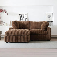Deluxe Classic Cloud Sectional Sofas | Brown Plush Fabric Loveseats 2-seaters with 1 Ottoman
