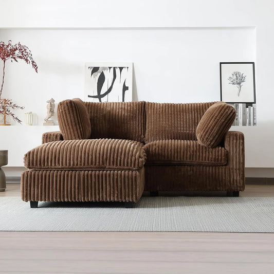 Deluxe Classic Cloud Sectional Sofas | Brown Plush Fabric Loveseats 2-seaters with 1 Ottoman