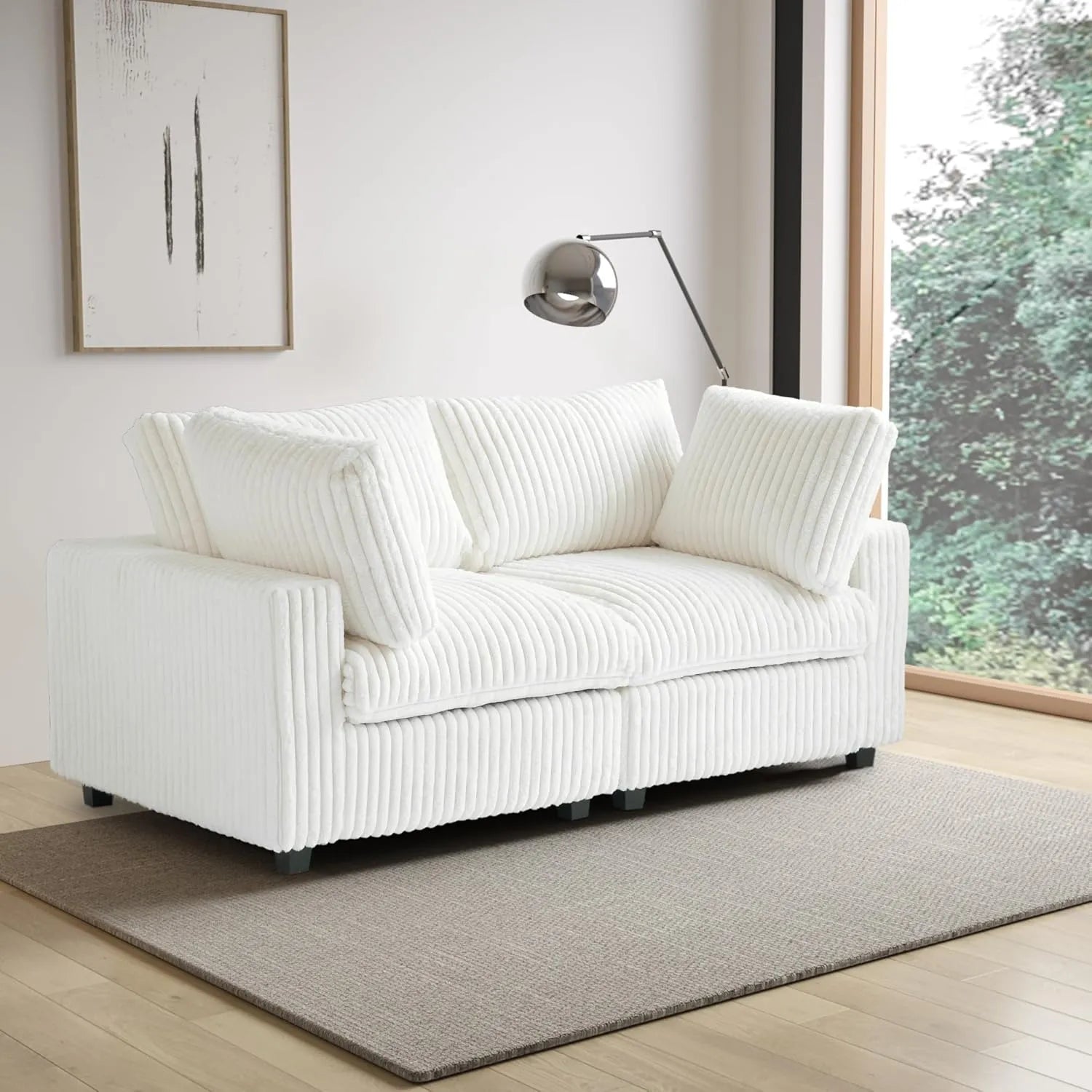 Sofá de dos plazas Deluxe Cloud, color beige, lavable | 2 piezas, tela de felpa, diseño modular