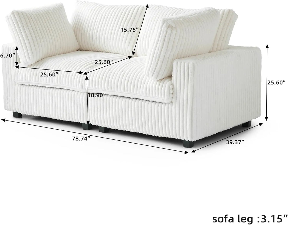 Deluxe Cloud 2-Seater Beige Washable Loveseat | 2-Piece, Plush Fabric, Modular Design