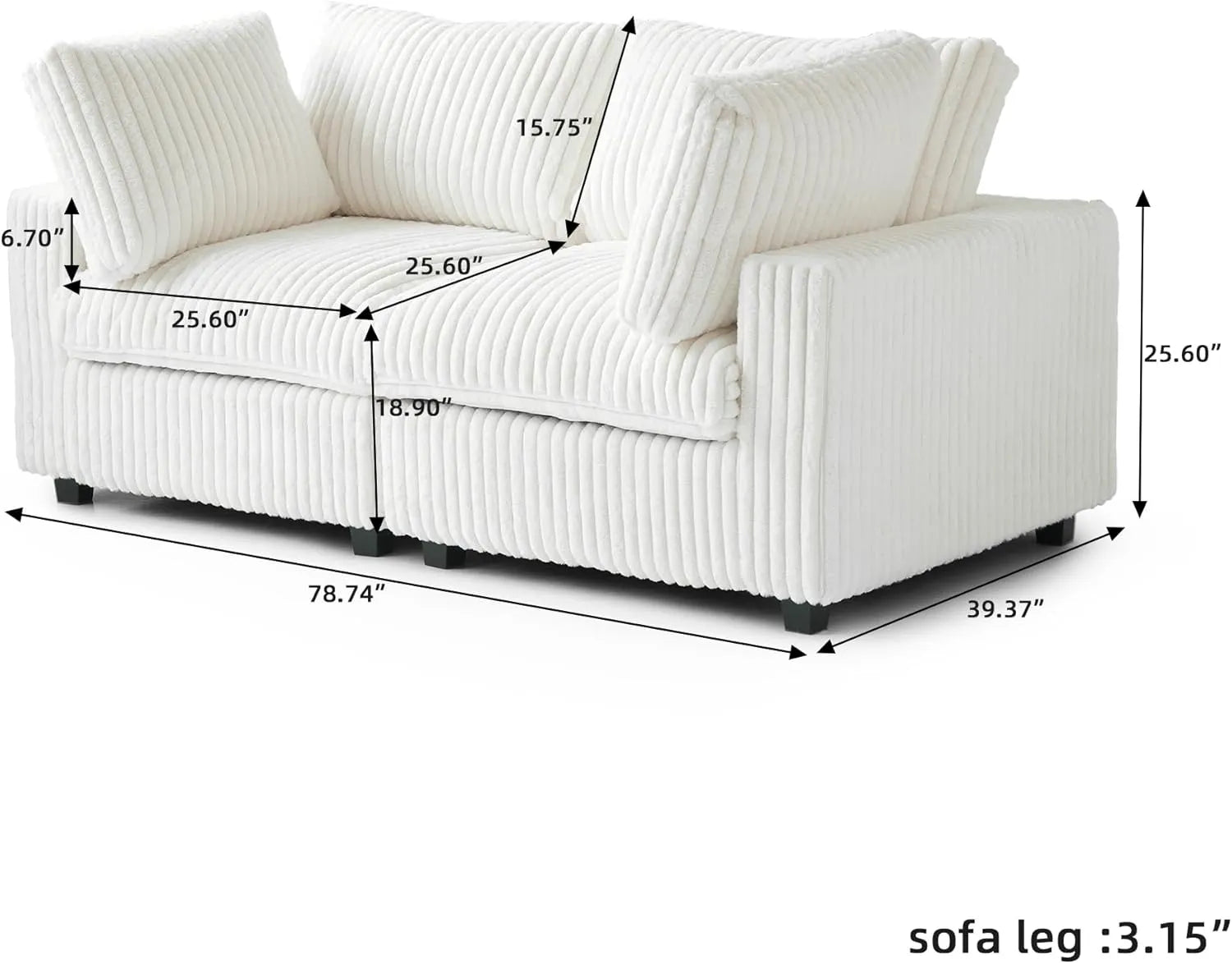 Sofá de dos plazas Deluxe Cloud, color beige, lavable | 2 piezas, tela de felpa, diseño modular