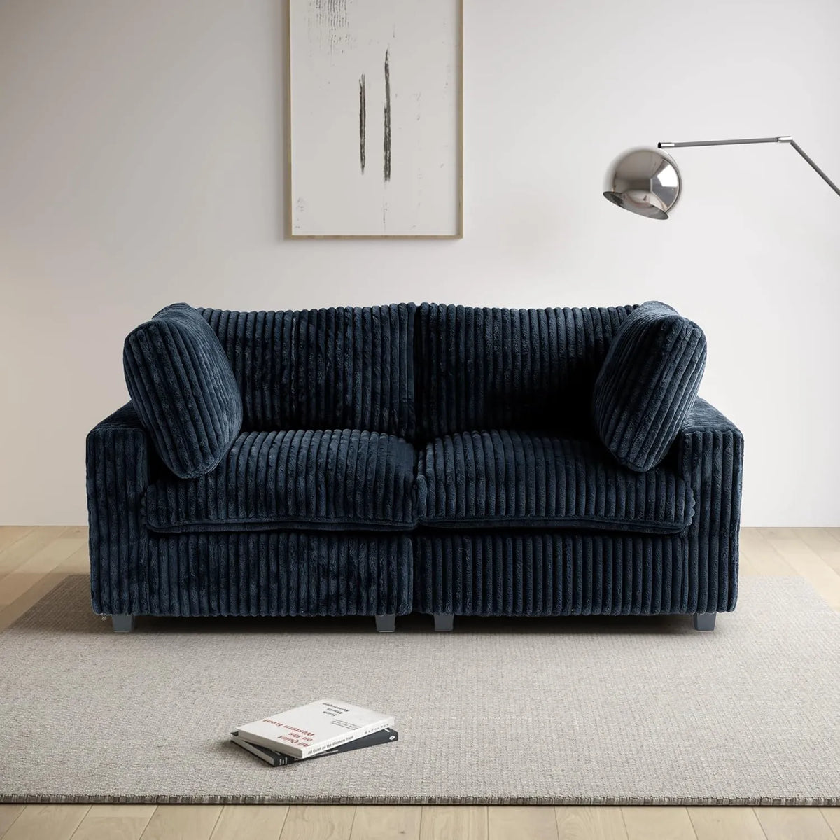 Deluxe Cloud 2-Seater Black Washable Loveseat | 2-Piece, Plush Fabric, Modular Design