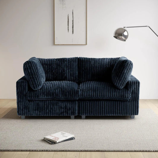 Deluxe Classic Cloud Sectional Sofas | Black Plush Fabric Loveseats 2-seaters