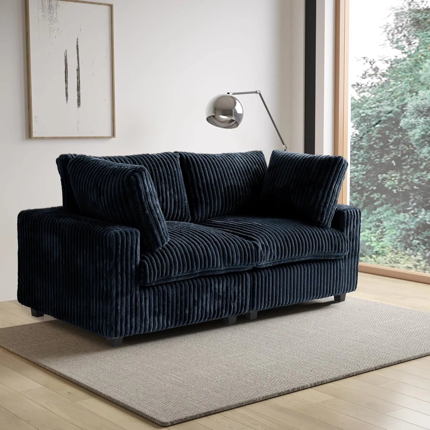 Deluxe Classic Cloud Sectional Sofas | Black Plush Fabric Loveseats 2-seaters