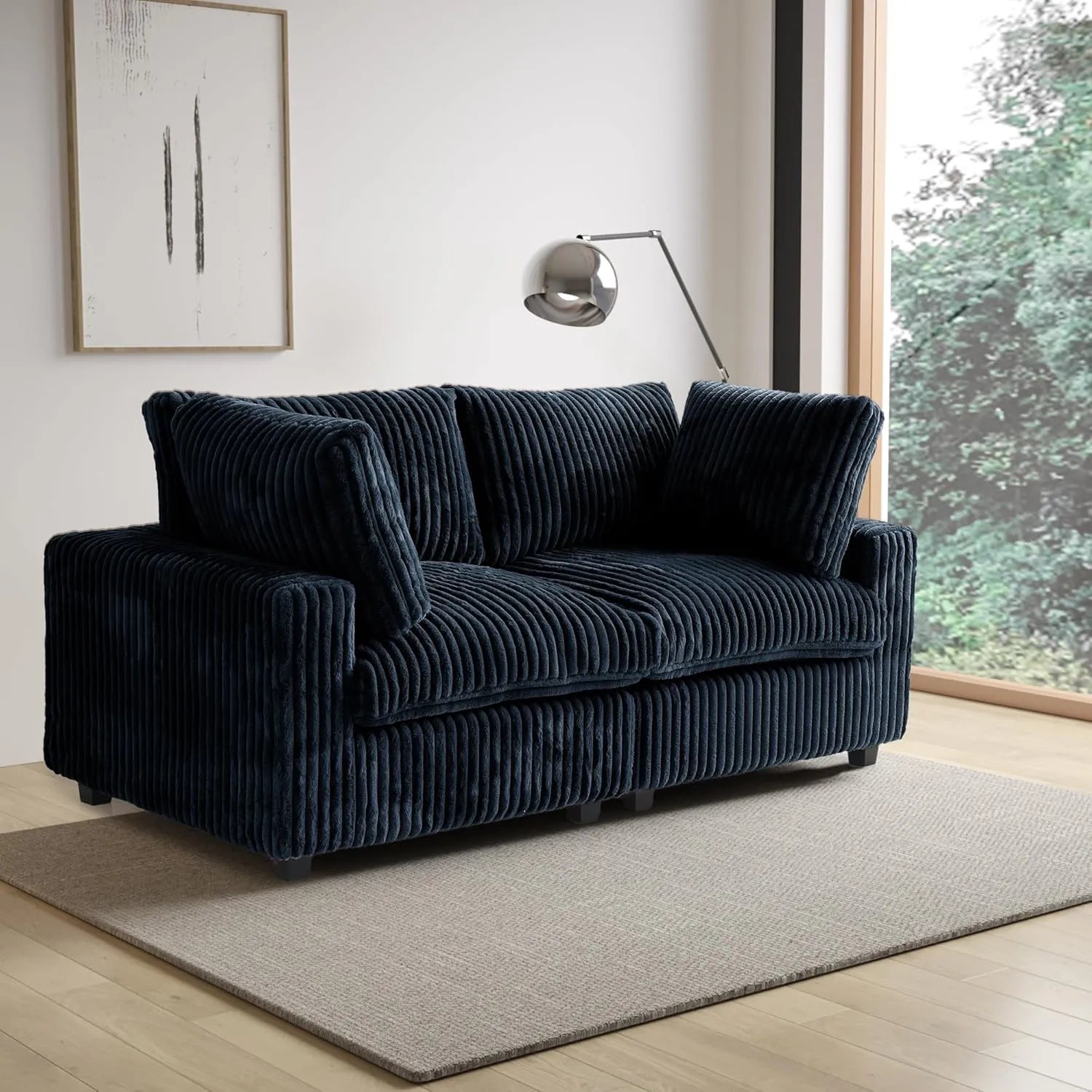 Sofá de dos plazas Deluxe Cloud, lavable, color negro | 2 piezas, tela de felpa, diseño modular