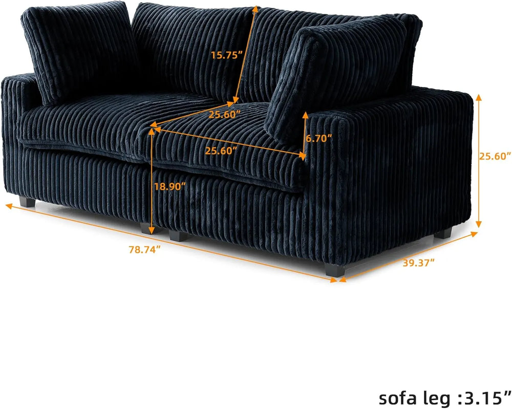 Deluxe Classic Cloud Sectional Sofas | Black Plush Fabric Loveseats 2-seaters