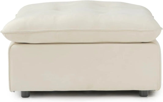 Deluxe Adjustable Cloud Sectional Sofas | Beige Frosted Velvet Ottomans